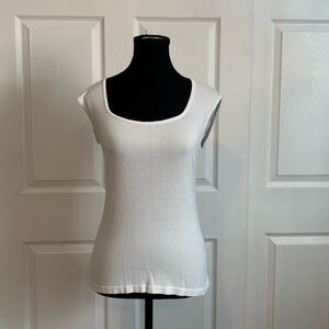 Le Chateau White Fitted Ribbed Cap Sleeve Top